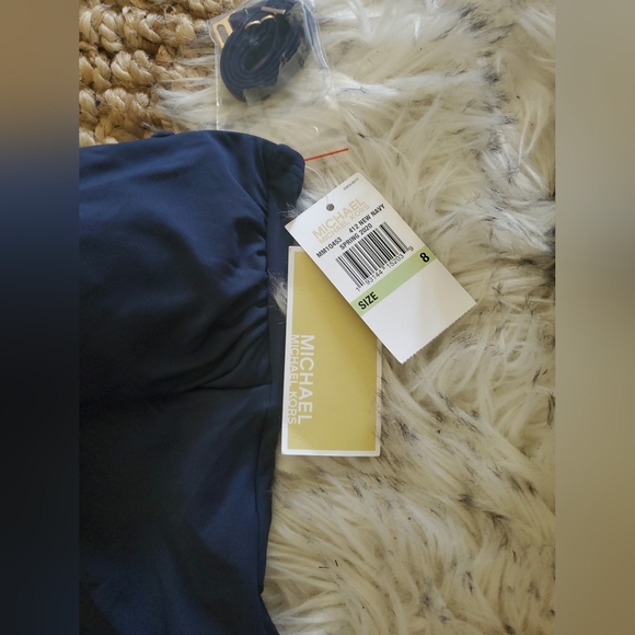 $220 Michael Kors Womens Tie Front Blue Bandeau One-Piece Bathing Suit 8 - Picture 3 of 6